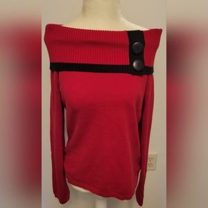 Vintage Off Shoulder Red and Black Rafaella Sweater